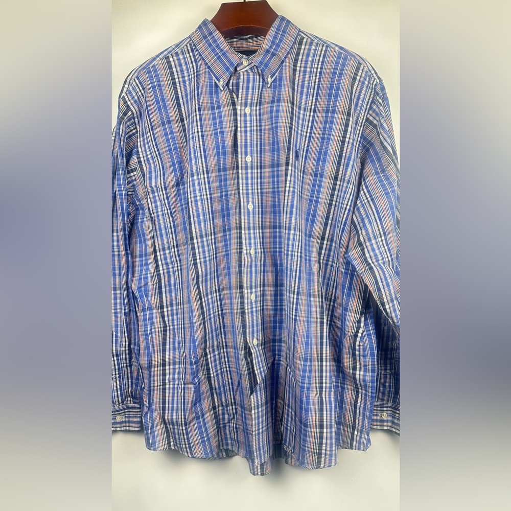 Ralph Lauren Shirt Men's XXL Button Up Long Sleeve Custom Fit Blue Polo Pony